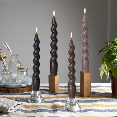 Brown Short Taper Candles Candlestick Twisted Candles Set of 4 for Decoration Weddings Party Church-Unscented Dripless Candles 7.5inch(A-Gradient Brown) by MAITREYA