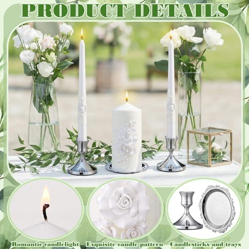 Irenare Unity Candles for Wedding Ceremony with Holder,Ceramic Flowers - Image 2