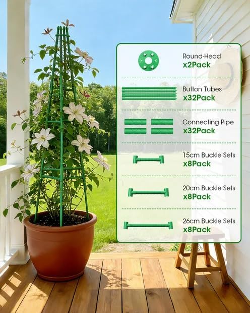 MYMULIKE 2 Pack Garden Trellis for Climbing Plants Outdoor, 6FT Plant Trellis Support for Climbing Vine, Plant Support Tower Cages Plastic Coated Metal Pipe Supports for Outdoor Indoor,Tomato cage