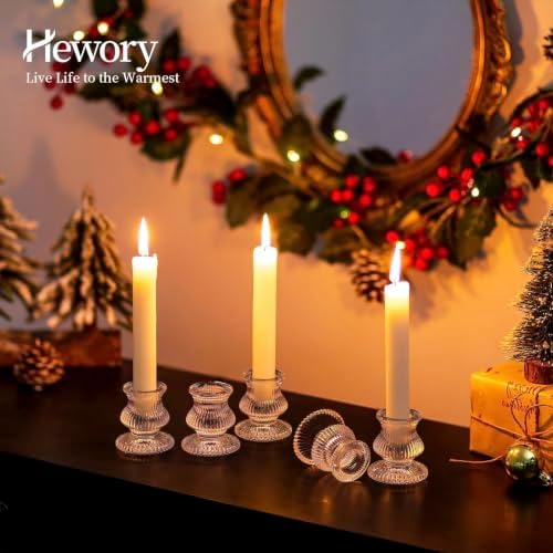 Hewory Glass Taper Candle Holders: 20PCS Clear Candlestick Holders, Ribbed - Image 3