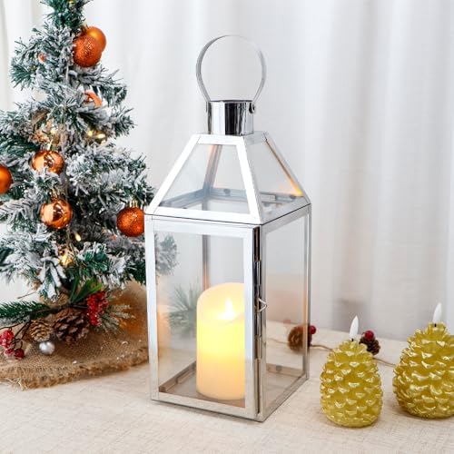 JHY Design Silver Decorative Lanterns 16inch High Stainless Steel Candle Lanterns with Tempered Glass for Indoor Outdoor Events Parities and Weddings - Image 6