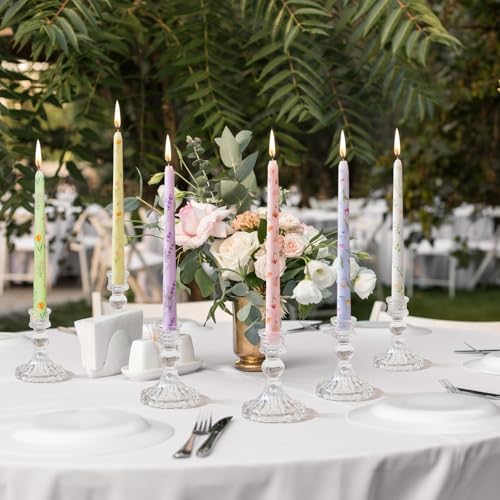 Conelist 12pcs Pastel Floral Taper Candles 9.8" Flower Tapered Candlestick - Image 6