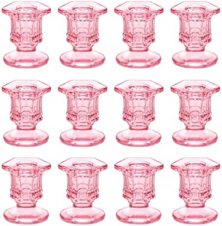 Lanttu 12 Pcs Pink Candlestick Holders Bulk Glass Candle Holders 2.9"x3.08" by Lanttu