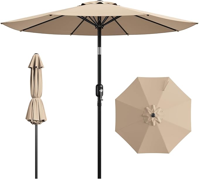 9FT Patio Umbrella,Outdoor Table Umbrella with Push Button Tilt & Crank,Pool Umbrella with Fade-Resistant Canopy, Heavy-Duty Steel Frame, Vented Top, for Deck, Backyard & Market