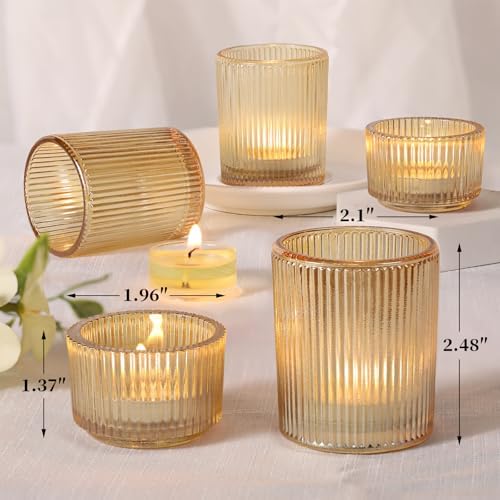 NITIME 20pcs Ribbed Gold Votive Candle Holders, Assorted Tea Light Candle Holder Glass for Wedding Table Decor, Gold Candle Holders for Table Centerpieces, Diwali, Birthday, Party and Holiday Decor - Image 2