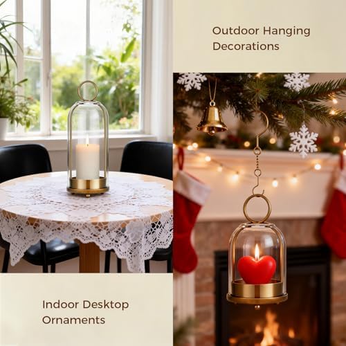 5"&4" Hurricane Glass Candle Holders, Hanging Brass Metal Candle Holder - Image 3