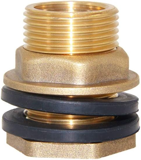 Joywayus 3/4" Female 1" Male Soild Brass Water Tank Connector Bulkhead Tank Fitting With 2 Rubber Ring Stablizing