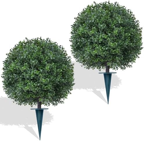 2PCS 24" Artificial Boxwood Topiary Ball Trees with Ground Spike by LivingGreenEveryDayShine