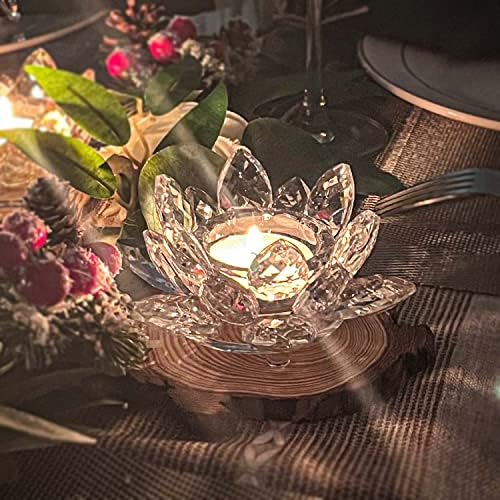 Crystal Lotus Flower Tealight Candle Holders/Glass Tea Light Candlestick Decor Decoration for Christmas Home Wedding Party… (Clean 2pcs) - Image 2