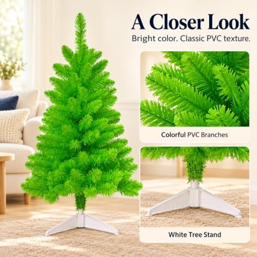 3FT Artificial Christmas Tree with String Lights – Tabletop Small Xmas Tree for Desk, Office, or Small Spaces – Full Branches, Easy Assembly, Holiday Decoration (Apple Green) - Image 6