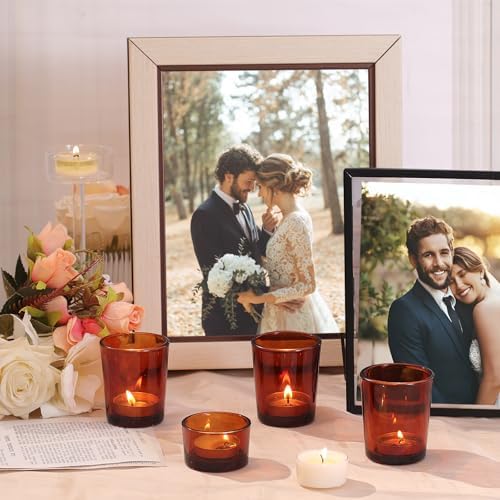 36pcs Assorted Amber Votive Candle Holders for Fall Decor, Amber Glass Candle Holder for Wedding Table Centerpiece, Tealight Candle Holder for Party, Thankgiving and Christmas Decorations - Image 5