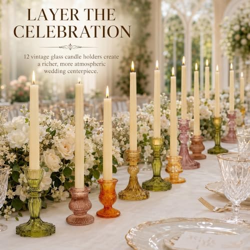 Colored Taper Candle Holders for Candlesticks, 6 Colors 6 Patterns Vintage Glass Candlestick Holders Set Fall Decor, for Wedding Table Centerpiece, Thanksgiving (24, Fall Mixed Color) - Image 4