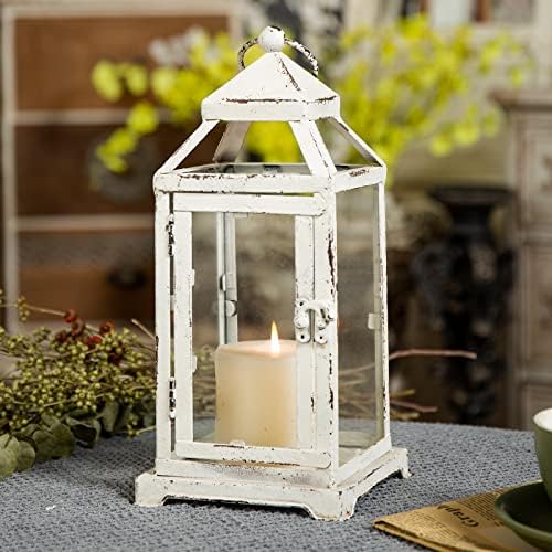 Rustic Metal Candle Holders 12" Tall, Distressed White by Sintosin