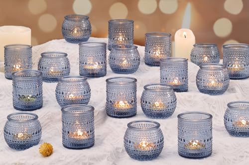 40 Pcs Blue Candle Holders Bulk, Dusty Wedding Decor- Assorted Tea Light Candle Holders for Blue Bridal Shower Decorations, Baby Shower Table Centerpieces by LAMORGIFT