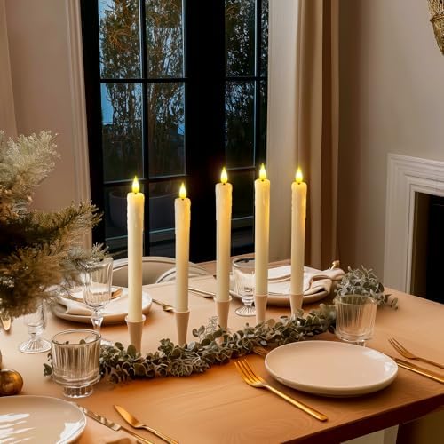 Homemory 2 PCS Flameless Taper Candles with Remote and Timer, 9.6 inch Ivory LED Candle Sticks Battery Operated, Dripless Real Wax Window Candles with 3D Flickering Flame for Fireplace Christmas - Image 6