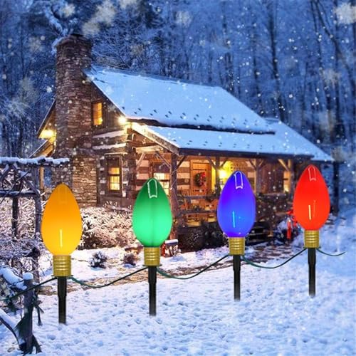 C9 Christmas Pathway Stake Lights, 7Ft String Lights with 4 Jumbo C9 Multicolor LED Bulbs, Stake, Christmas Decorations for Outdoor Garden Walkway by Doratale