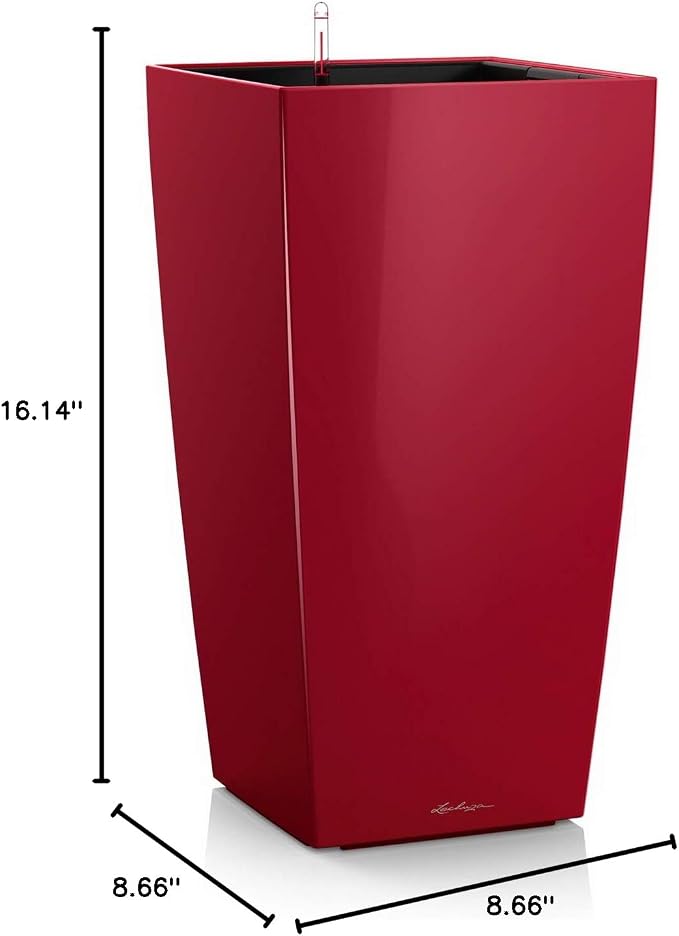 Lechuza CUBICO 22 Scarlet Red High Gloss, Self-Watering Tall Planter, H16.1 L8.7 W8.7 in