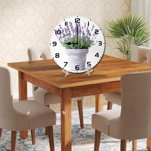 Lavender Watercolor Flower Wooden Silent Non-Ticking 10 Inch Round Clocks Battery Operated Analog for Living Room Kitchen Bedroom Bathroom Office Home School Decor