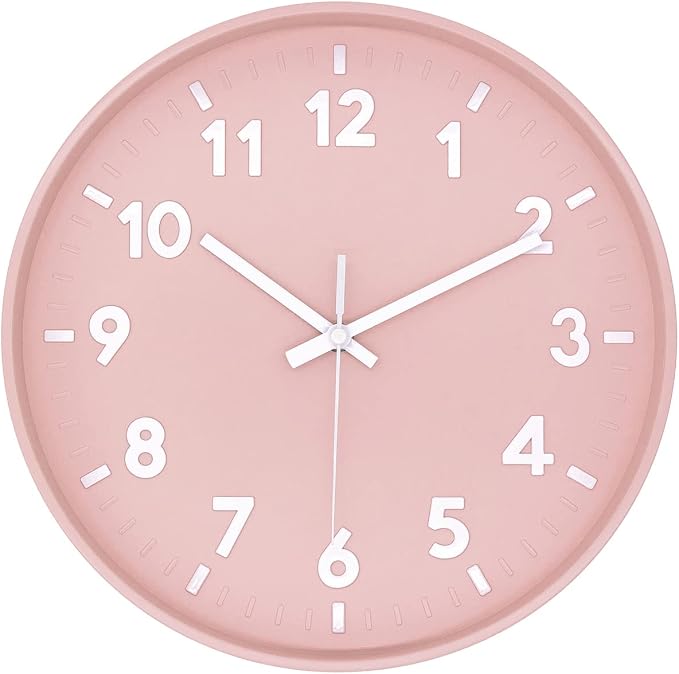 JENLYSTIME 12 Inch 3D Number Modern Wall Clock,Round Bright Colorful Dial,Non Ticking Silent Quartz Battery Operated Wall Clocks,Easy to Read Simple Style Decor Clock for Bedroom,LivingRoom(Pink)