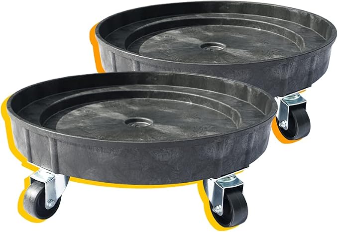 ELAFROS 30 Gallon and 55 Gallon Heavy Duty Plastic Drum Dolly – Durable Plastic Drum Cart 900 lb. Capacity- Barrel Dolly with 5 Swivel Casters Wheel,Black, 2 Packs