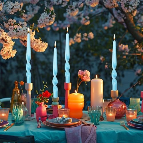 MAITREYA Blue Candles Stick Taper Spiral Twisted Candles - Set of 4 for Decoration Weddings Party Church - Unscented Dripless, 10inch (Baby Blue) - Image 3