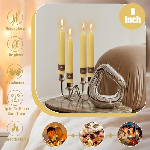 Beeswax Taper Candles 9 inch - 4 Pack Fat Candle Taper Candles Dripless, Smokeless, Unscented Tall Candlesticks - Perfect for Home Decor, Weddings, and Special Occasions - Image 5