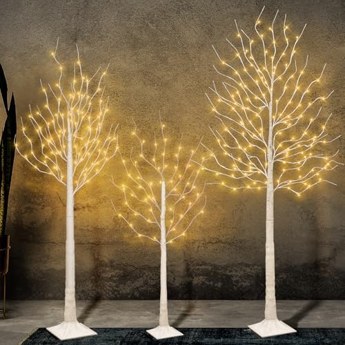 3Pack Lighted Birch Tree Prelit Trees for Indoor Outdoor Christmas Decor by Unknown