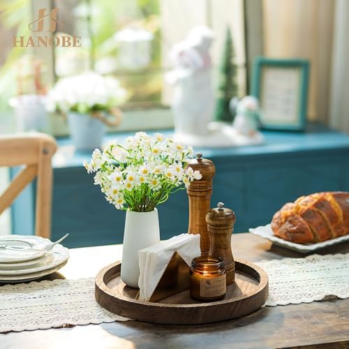Hanobe Candle Plate Holder Tray: Decorative Wooden Tray Rustic Round Plate Farmhouse Centerpiece Small Candle Holder Trays for Coffee Table Living Room Kitchen Vintage Home Decor - Image 6