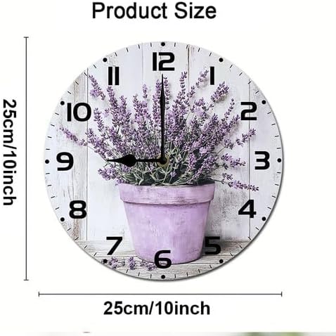 Lavender Watercolor Flower Wooden Silent Non-Ticking 10 Inch Round Clocks Battery Operated Analog for Living Room Kitchen Bedroom Bathroom Office Home School Decor