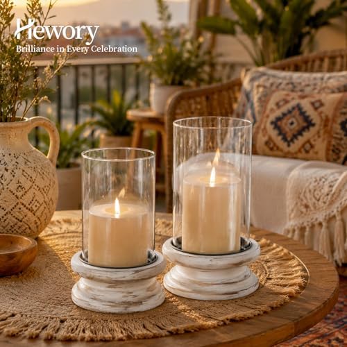 Hewory Hurricane Glass Candle Holders: 2Pcs White Wooden Candle Holders - Image 3