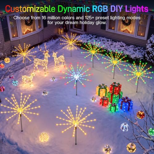 3 Pack 234LEDs Smart RGB Christmas Fireworks Pathway Light with APP Control - Image 3