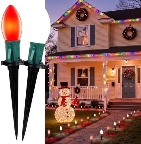 Christmas Pathway Lights Outdoor,51.4 Ft Lights with 40 Red and White Bulbs by Brightown