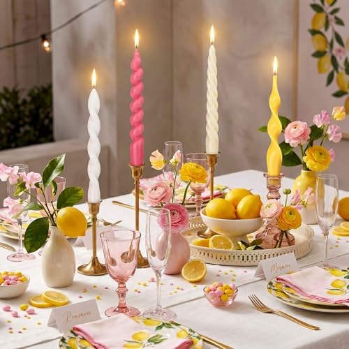 Nuanchu 4 Pcs Twisted Taper Candles,7.87 Inch,Pure,Pink Yellow - Image 6