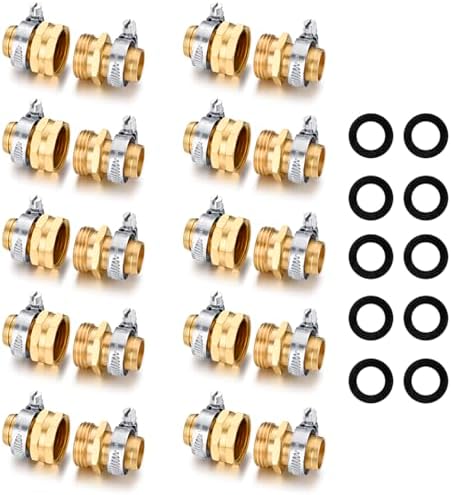 Garden Hose Repair Connector with Clamps Hose End Repair Kit,3/4" Barb Garden Hose Fittings Male and Female brass garden hose ends (3/4"Barb-10 Set) by SIGURANTA