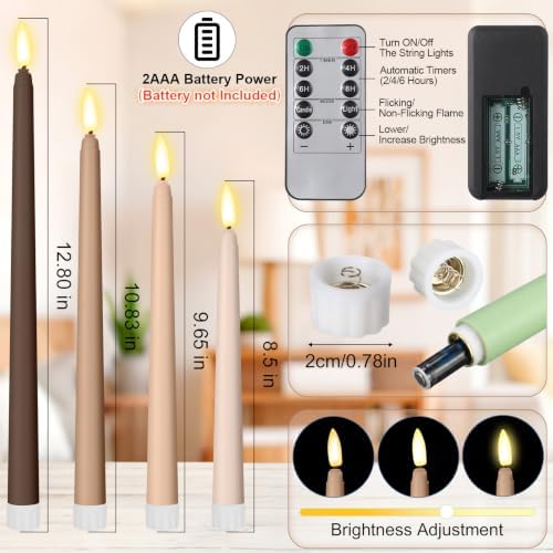 Rossesay 16 Pcs Brown Flameless Taper Candle with Remote Timer - Image 3