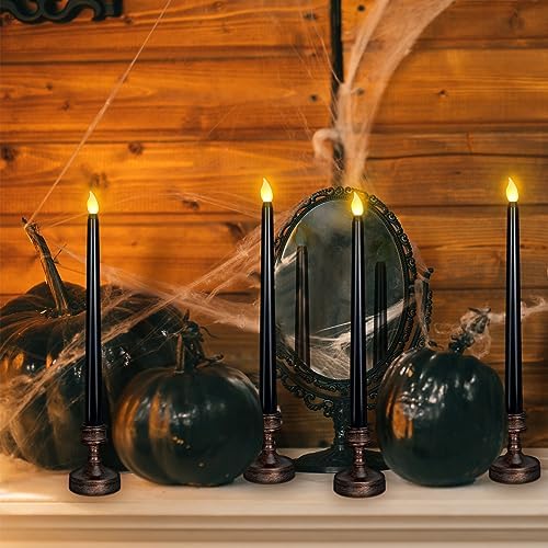 8 Pack Black Halloween Candles, Flameless Taper Candles with Base - Image 5
