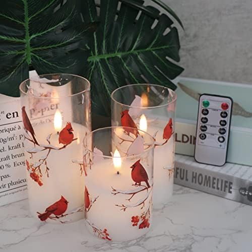 Red Bird LED Glass Flameless Candles Battery Operated Remote - Image 4