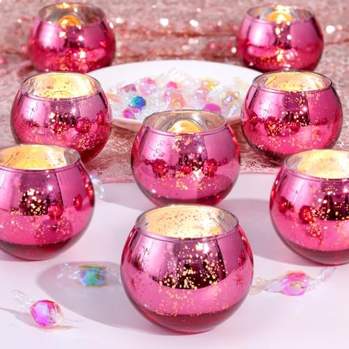 12 Pcs Hot Pink Candle Holders for Barbie Birthday Party Decorations- Summer Bridal Shower Decorations, Votive Candle Holders for Wedding, Pink Candle Centerpieces for Disco, Cowgirl Party by LAMORGIFT