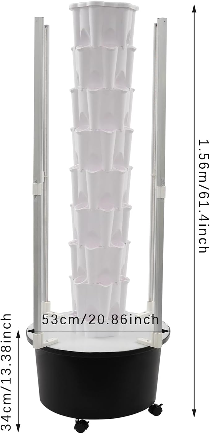 8 Tier Hydroponic Growing Tower with Led Grow Lights Water Pump, 48 Planting Pots Vertical Garden Indoor Outdoor Automatic Water Circulation System, Locking Wheels for Home, Patio, Balcony