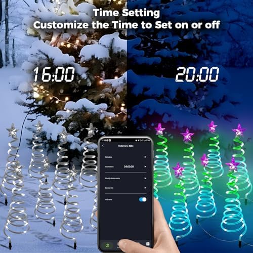 8 Pack Christmas Pathway Lights Outdoor, Spiral Christmas Tree Path Lights, Christmas Yard Decorations Outdoor, Spiral Lighted Christmas Tree for Yard-APP Control Music Schedule Waterproof 1.5FT*8 - Image 4