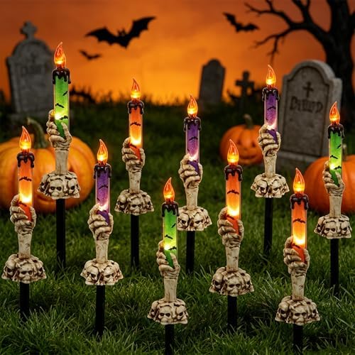 Halloween Decorations, 10 Pack Tabletop Candle Lights with Skeleton Ghost Hand, Waterproof Lighted Yard Stakes, Battery Operated for Light Up Halloween Indoor/Outdoor Garden Decor - Image 2