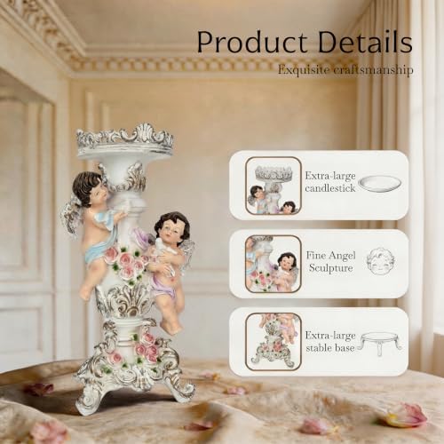 Hand Painted Cherub Candle Holder Resin Angel Tabletop Wedding Decor Gift - Image 3