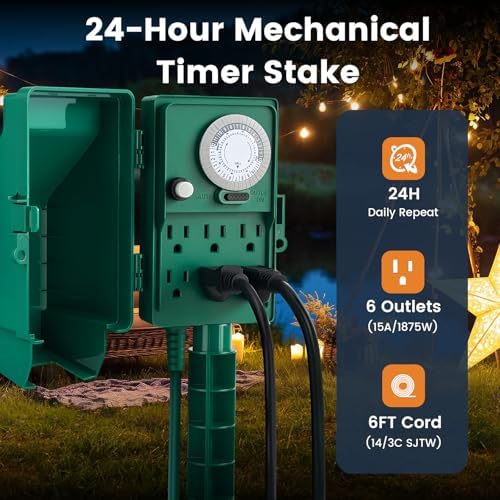 Outdoor Power Stake Timer 24-Hour Mechanical Timers Waterproof - Image 5