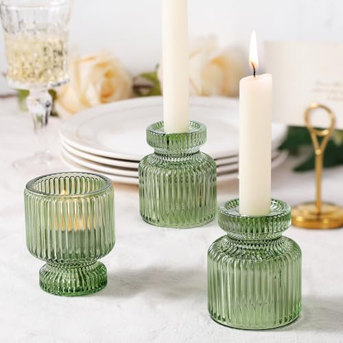 DARJEN 6 Pcs Green Candlestick Holders - Glass Taper Candle Holders Tealight Votive Candle Holders for Table Centerpieces, Wedding, Dinner Party, Home, Gifts - Image 3