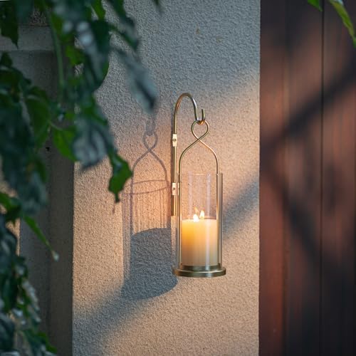 Gold Candle Sconces Set of 2, with Hurricane Glass - Image 6