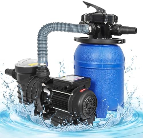 10in Sand Filter Pump for Above Ground Pool, 2641GPH Pool Pump | 0.35 HP Pump for Pools Up to 11835 GAL, 250W Sand Filter with 6-Way Multi-Port Valve, Pressure Gauge and Strainer Basket