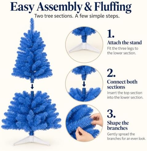 3FT Artificial Christmas Tree with String Lights – Tabletop Small Xmas Tree for Desk, Office, or Small Spaces – Full Branches, Easy Assembly, Holiday Decoration (Baby Blue) - Image 7