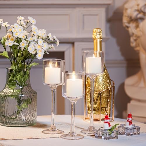 Glass Candleholders Tea Light Candle Holders Clear Wedding Weddings Hurricane Tall Elegant Ideal for Dining Party Home Decor Parties Table Settings Gifts Different Sizes (10 Sets Small Clear) - Image 5