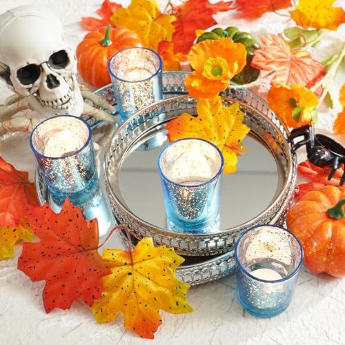 Homemory 12 Pcs Blue Votive Candle Holders, Mercury Glass Candle Holder, Tealight Candle Holders for Table Centerpieces, Baby Shower, Party, Anniversary, Wedding, Home Decor, Halloween, Christmas - Image 7