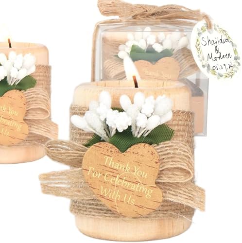 12PCS Wooden Tealight Candle Holders, Wedding Thank You Favors for Guests, Baptism/Bridal Shower Centerpieces for Tables, Wood Cylinder Candle Set for Baby Shower Decorations(Double Heart Tag) by HiHas